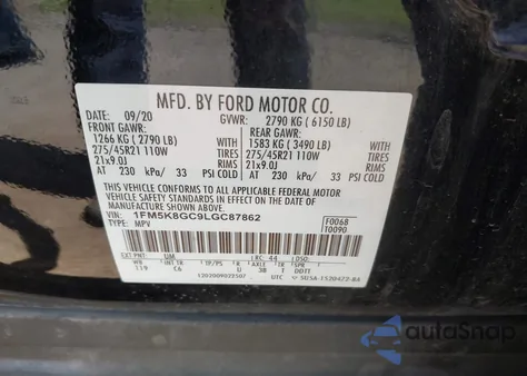 2020 Ford Explorer St z USA, uszkodzony, nr VIN 1FM5K8GC9LGC87862